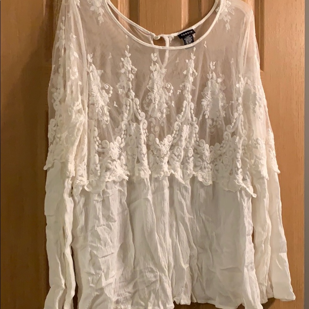 Torrid White Lace Bell Sleeve Top